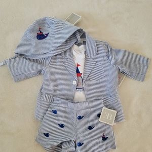Seersucker whale short suit nwt 6m